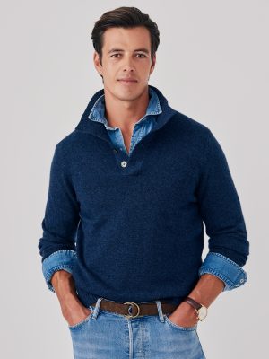 Mock Neck Cashmere Henley Sweater