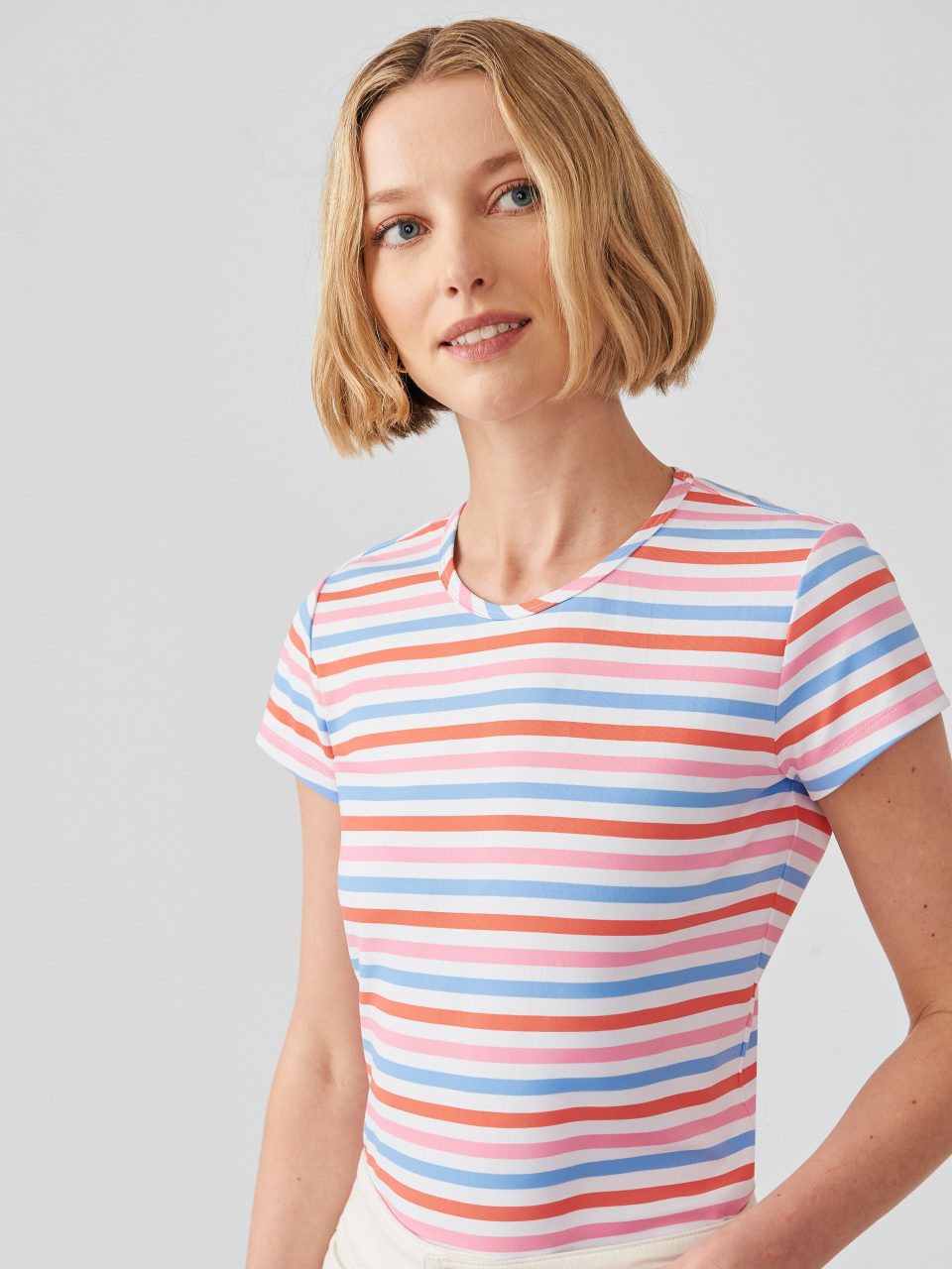 Signature Cap Sleeve Tee in Bangle Multi Stripe