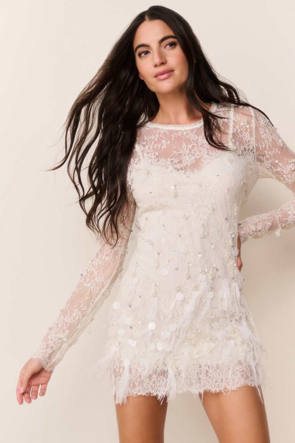 Alouetta Embellished Lace Mini Dress