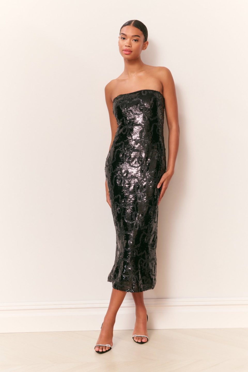 Stasia Sequin Winding Bow Midi Dress