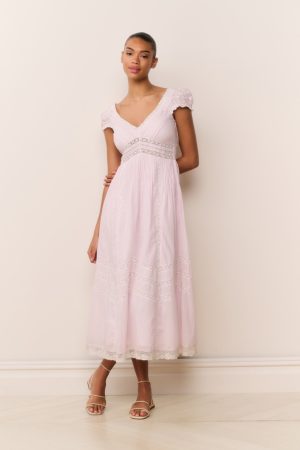 Suvi Pink Cotton Midi Dress