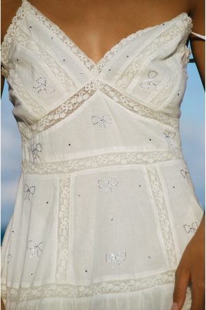 Solbina Crystal Bow Cotton Mini Dress